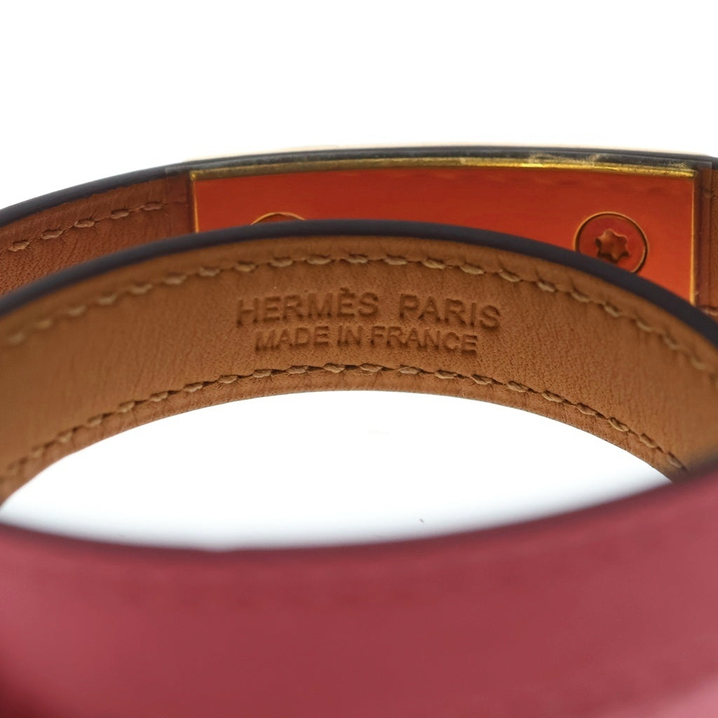HERMES(エルメス) リヴァル ドゥブルトゥール スタッズ ブレスレット ピンク×ブラウン レザー スイフト ゴールド金具 A刻印 レディース