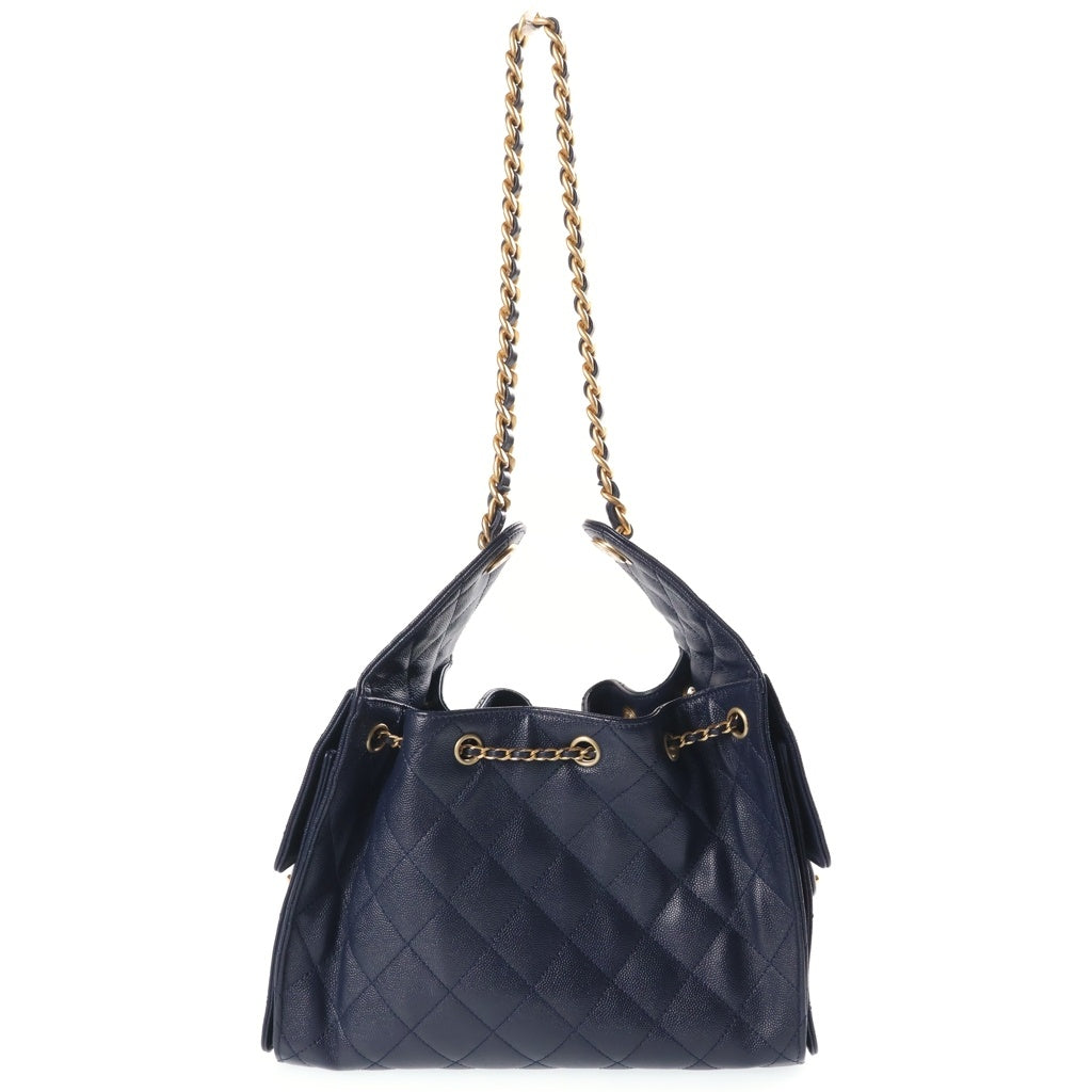 CHANEL(シャネル) シャネル25 チェーンワンショルダーバッグ ネイビー キャビアスキン プレートシリアル AS5293 ゴールド金具 レディース