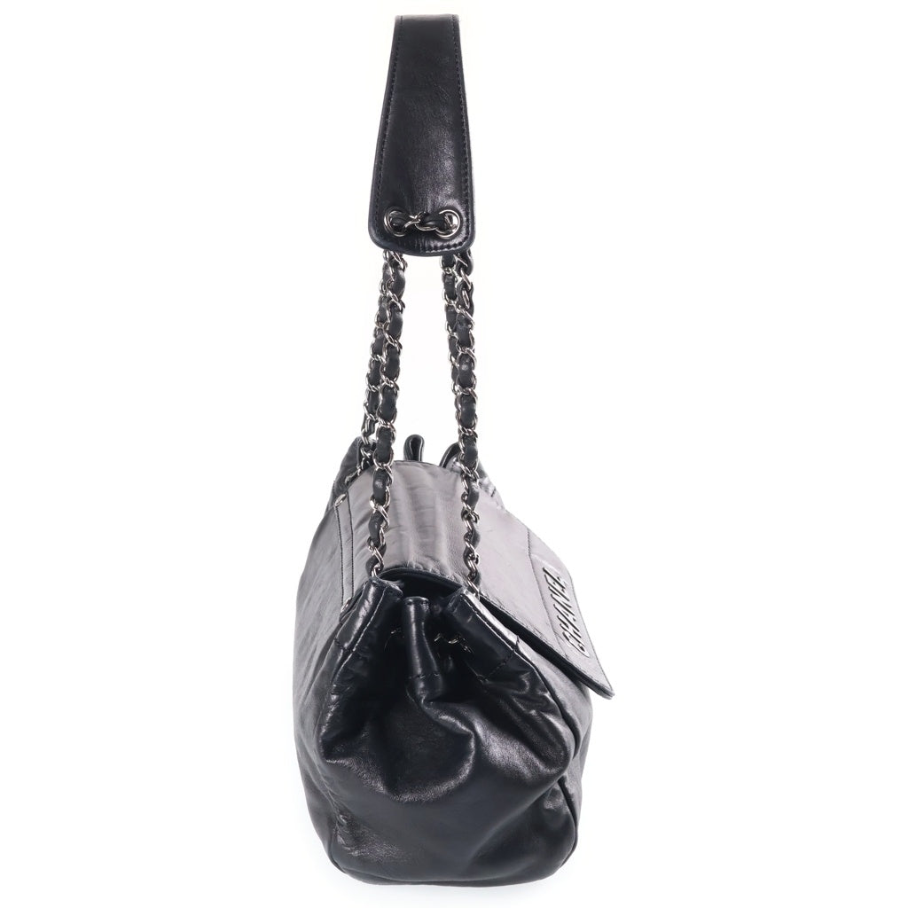 CHANEL(シャネル) ロックアンドシック アコーディオン チェーンショルダーバッグ ハンドバッグ ブラック ラムスキン シルバー金具 レディース