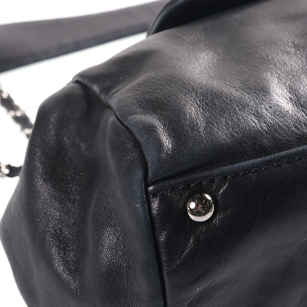 CHANEL(シャネル) ロックアンドシック アコーディオン チェーンショルダーバッグ ハンドバッグ ブラック ラムスキン シルバー金具 レディース