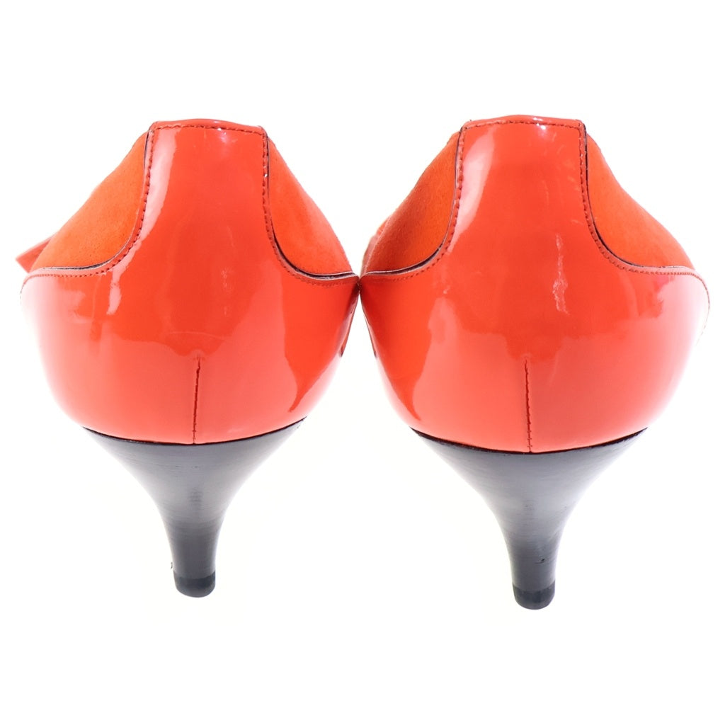 HERMES(エルメス) ポインテッドトゥ レースアップ ヒールパンプス オレンジ パテント×スエード #36 1/2 レディース