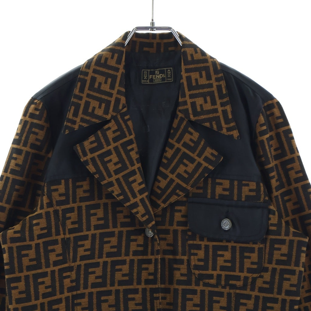 FENDI(フェンディ) ズッカ柄 ナイロン切り替え テーラードジャケット ライトジャケット ブラウン×ブラック #1 レディース