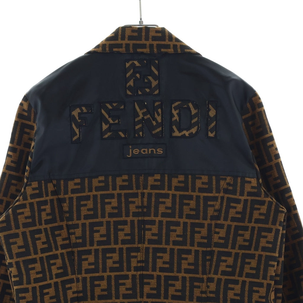 FENDI(フェンディ) ズッカ柄 ナイロン切り替え テーラードジャケット ライトジャケット ブラウン×ブラック #1 レディース