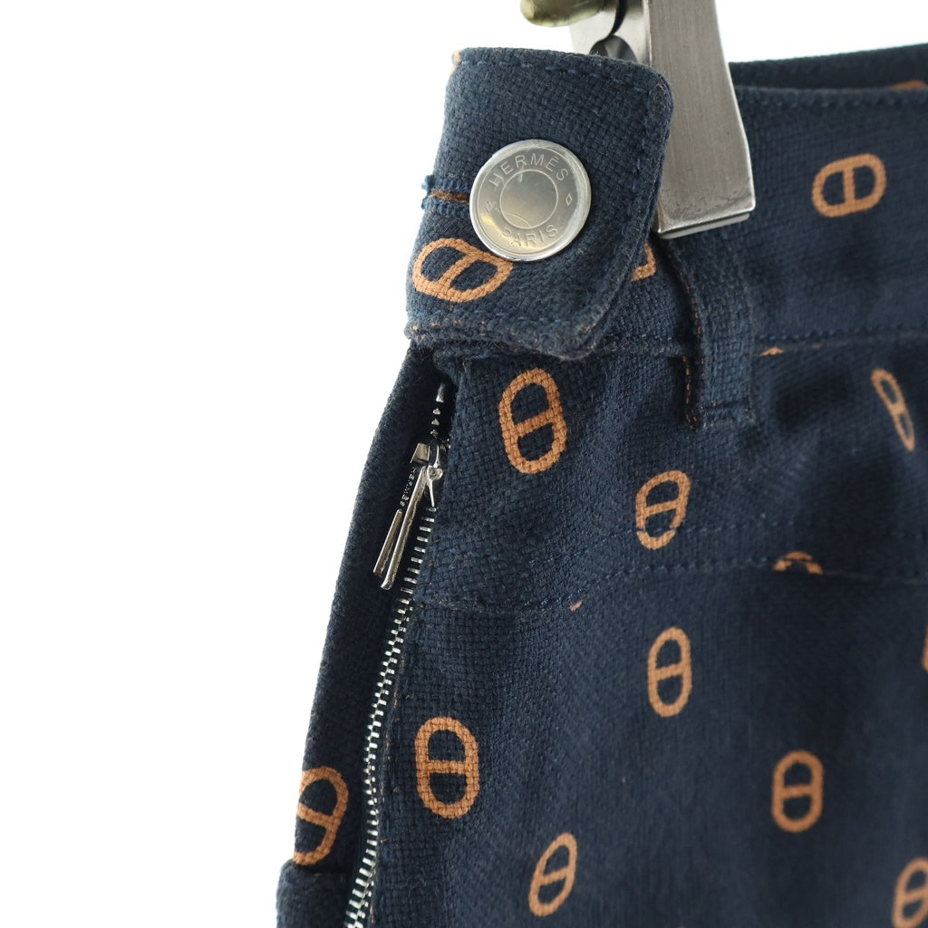 HERMES(エルメス) ミニスカート ネイビー シェーヌダンクル コットン シルバー金具 4H0315D3 レディース