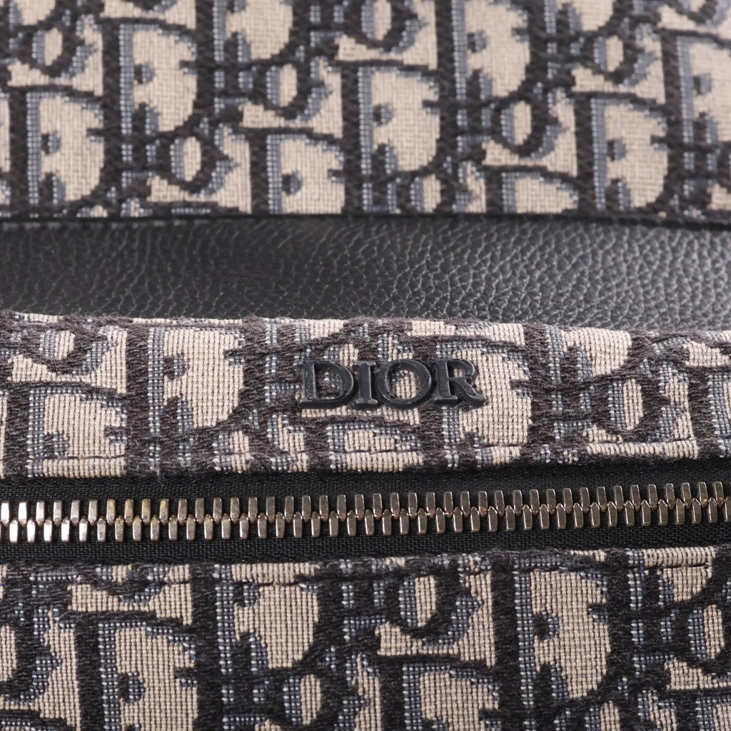 DIOR(ディオール) オブリーク バックパック リュックサック ネイビー×ベージュ レザー×キャンバス シルバー金具 レディース