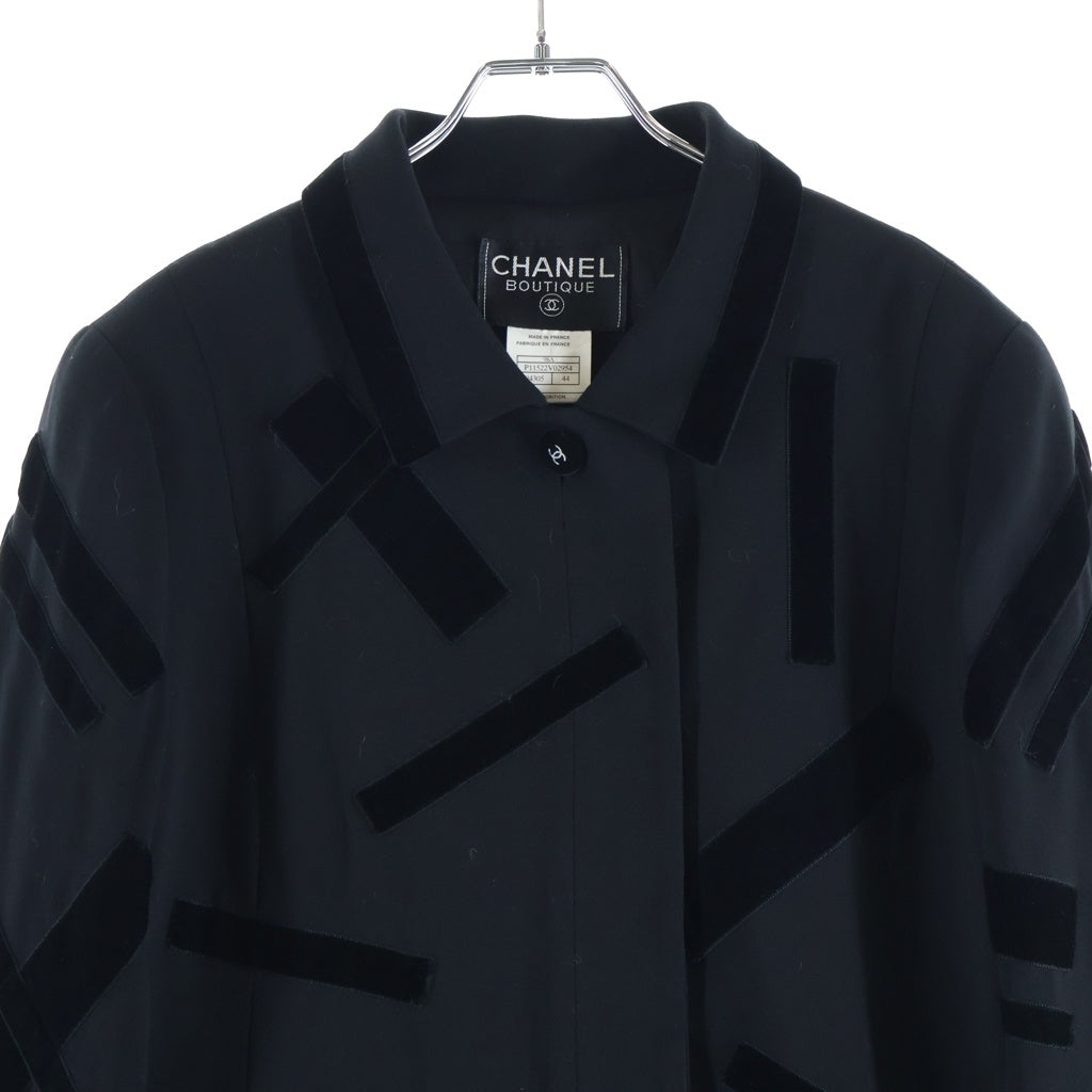 CHANEL(シャネル) 98AW VINTAGE Velvet Tape Designed Jacket ベルベット テープデザインジャケット ヴィンテージ フランス製 ブラック P11522V02954 レディース