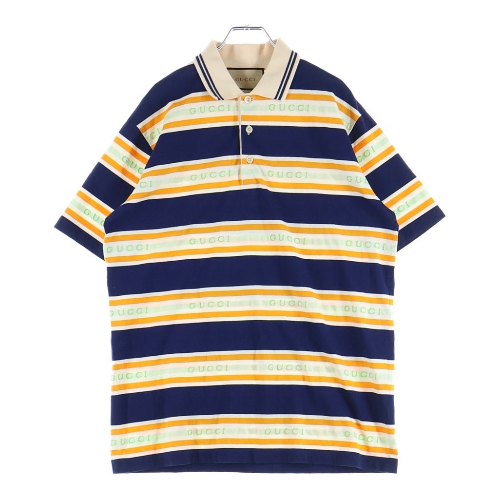 GUCCI(グッチ) ボーダー総柄 半袖 ポロシャツ ネイビー/オレンジ 645258 レディース