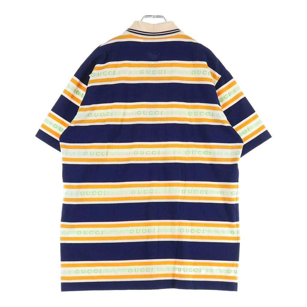 GUCCI(グッチ) ボーダー総柄 半袖 ポロシャツ ネイビー/オレンジ 645258 レディース