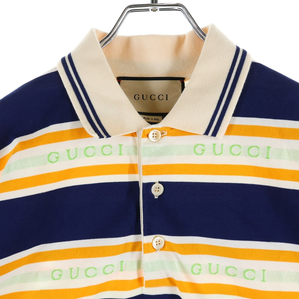 GUCCI(グッチ) ボーダー総柄 半袖 ポロシャツ ネイビー/オレンジ 645258 レディース