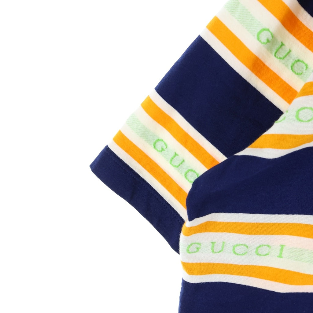 GUCCI(グッチ) ボーダー総柄 半袖 ポロシャツ ネイビー/オレンジ 645258 レディース