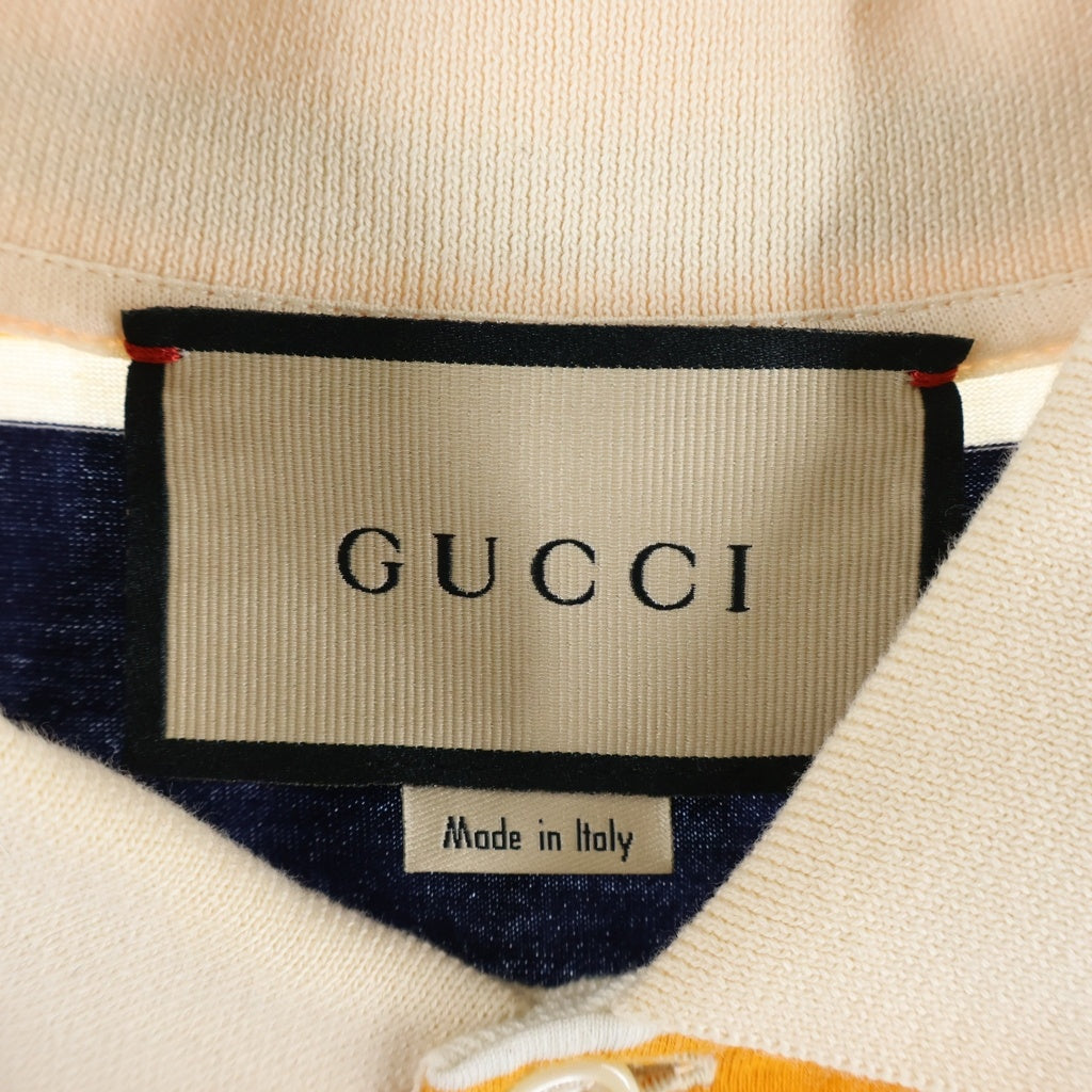 GUCCI(グッチ) ボーダー総柄 半袖 ポロシャツ ネイビー/オレンジ 645258 レディース