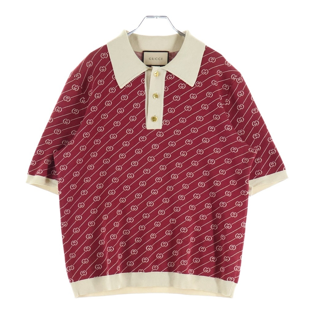GUCCI(グッチ) 21AW Polo Shirt GGダイアゴナル 半袖ポロシャツ ニット コットン シルク レッド/ベージュ 655100 XKBWA レディース
