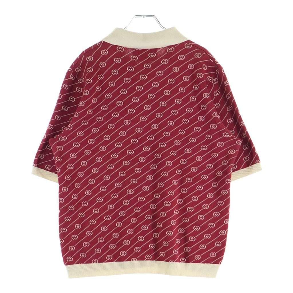 GUCCI(グッチ) 21AW Polo Shirt GGダイアゴナル 半袖ポロシャツ ニット コットン シルク レッド/ベージュ 655100 XKBWA レディース
