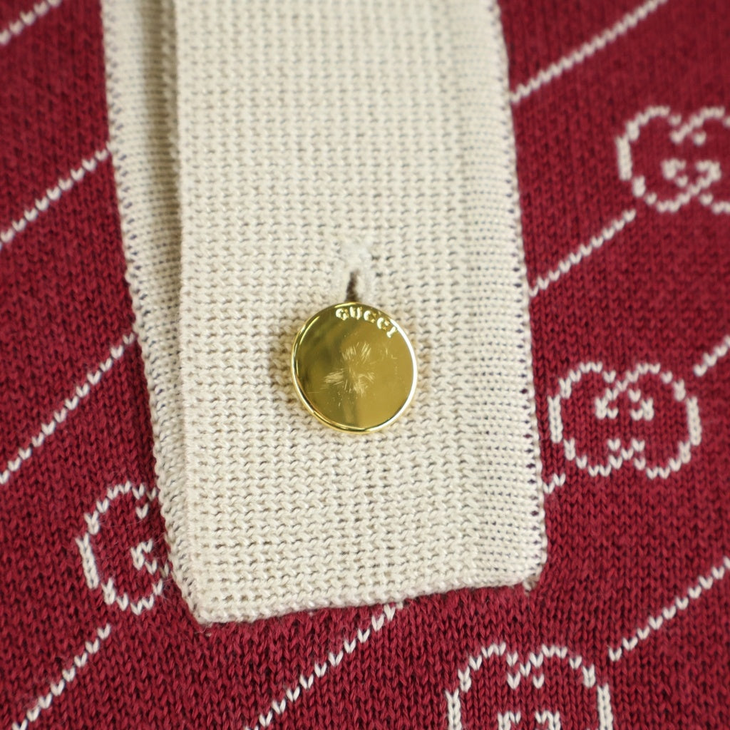 GUCCI(グッチ) 21AW Polo Shirt GGダイアゴナル 半袖ポロシャツ ニット コットン シルク レッド/ベージュ 655100 XKBWA レディース