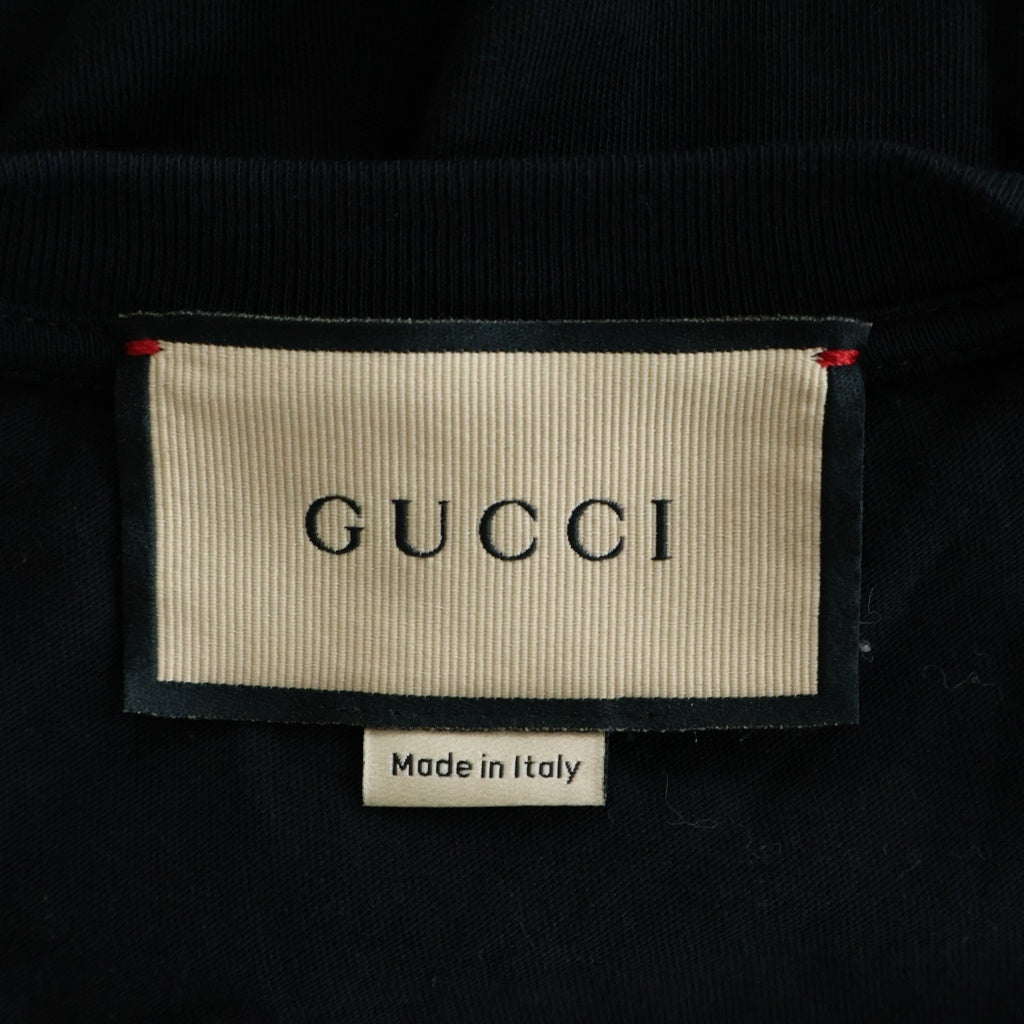 GUCCI(グッチ) 22SS JERSEY PRINTED T-SHIRT ラインストーン 半袖ロゴTシャツ カットソー コットン ブラック 615044 XJDZ4 レディース
