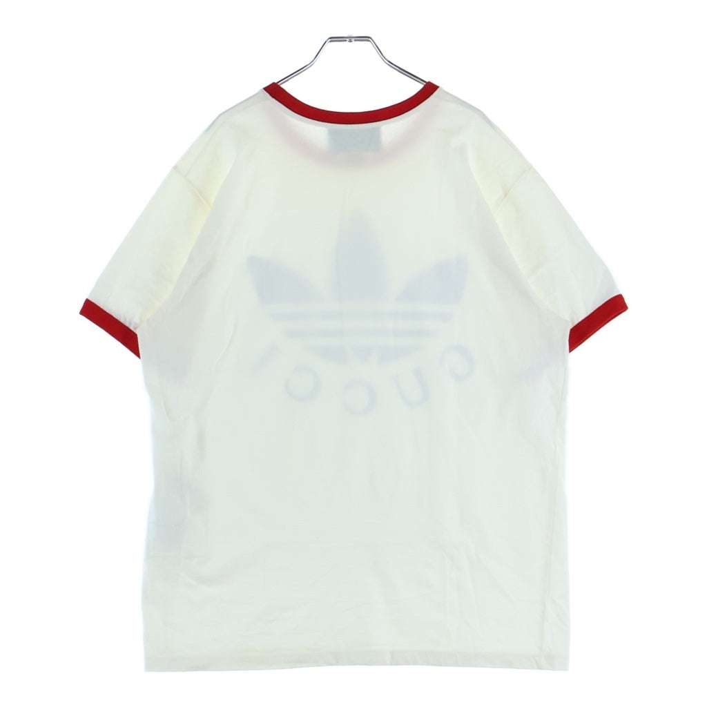 GUCCI(グッチ) ×adidas 22SS Cotton Jersey T-shirt トレフォイルロゴ 半袖リンガーTシャツ カットソー コットン ホワイト 702612 XJEB1 レディース