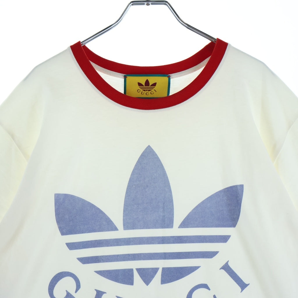 GUCCI(グッチ) ×adidas 22SS Cotton Jersey T-shirt トレフォイルロゴ 半袖リンガーTシャツ カットソー コットン ホワイト 702612 XJEB1 レディース