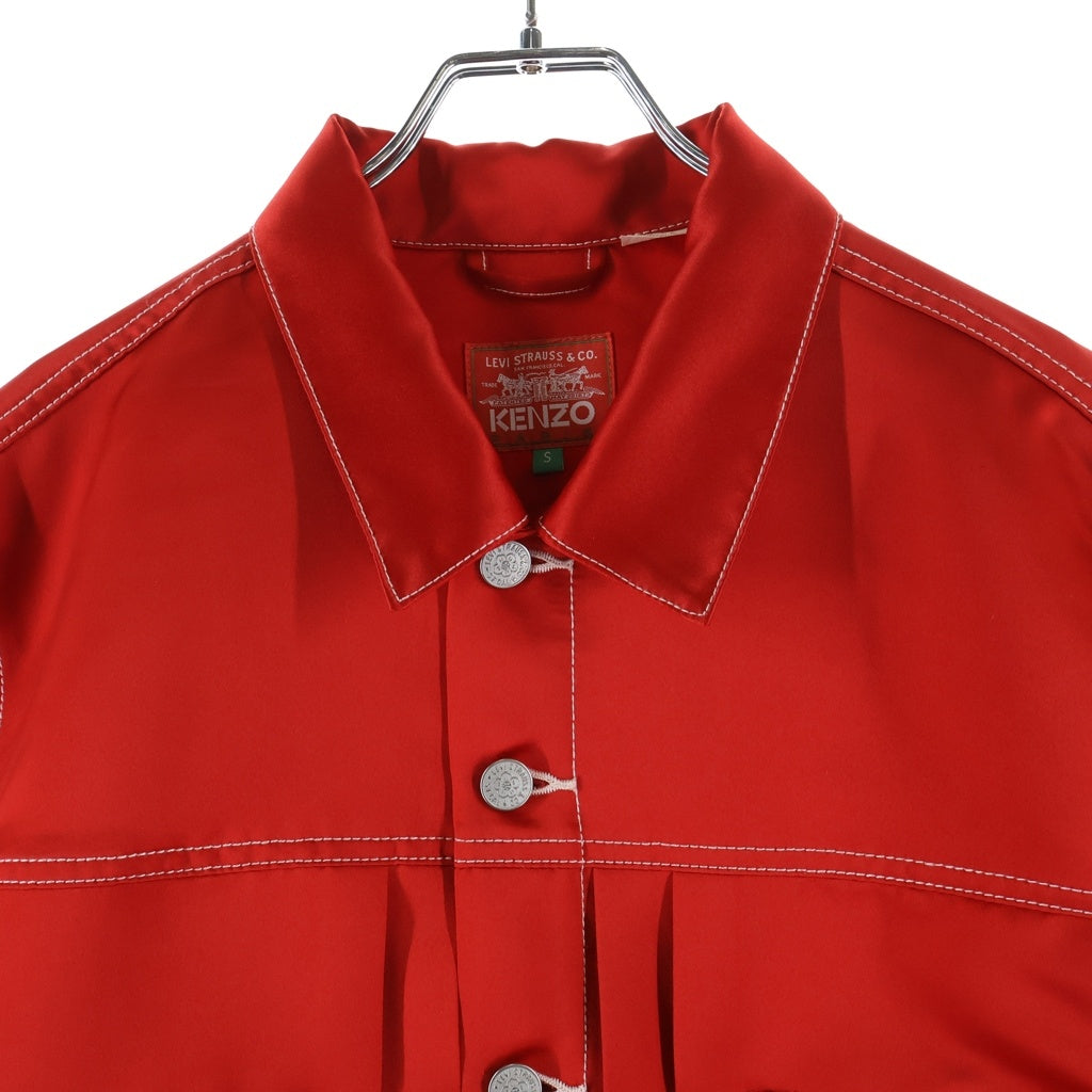KENZO(ケンゾー) ×Levi's 23年 Type II Satin Trucker Jacket セカンドモデル サテントラッカージャケット 花柄刺繍 ロゴ レッド FD65VE301LE8 レディース