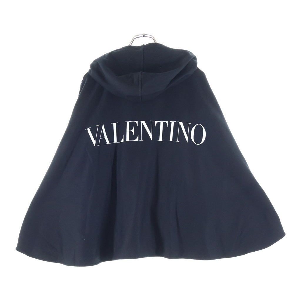 VALENTINO(ヴァレンティノ) ■ジャージーマクラメ オーバーサイズ スウェットシャツ ポンチョ ブラック コットン レディース