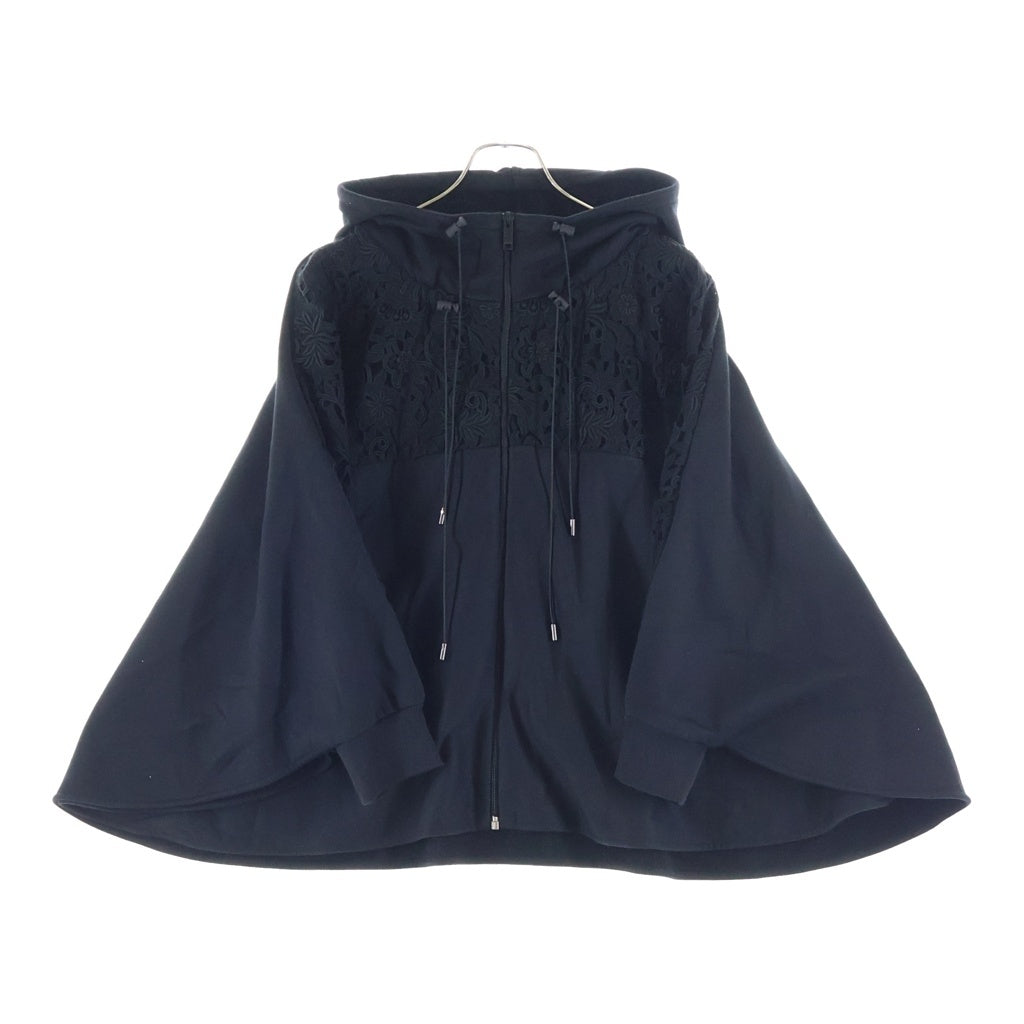 VALENTINO(ヴァレンティノ) ■ジャージーマクラメ オーバーサイズ スウェットシャツ ポンチョ ブラック コットン レディース