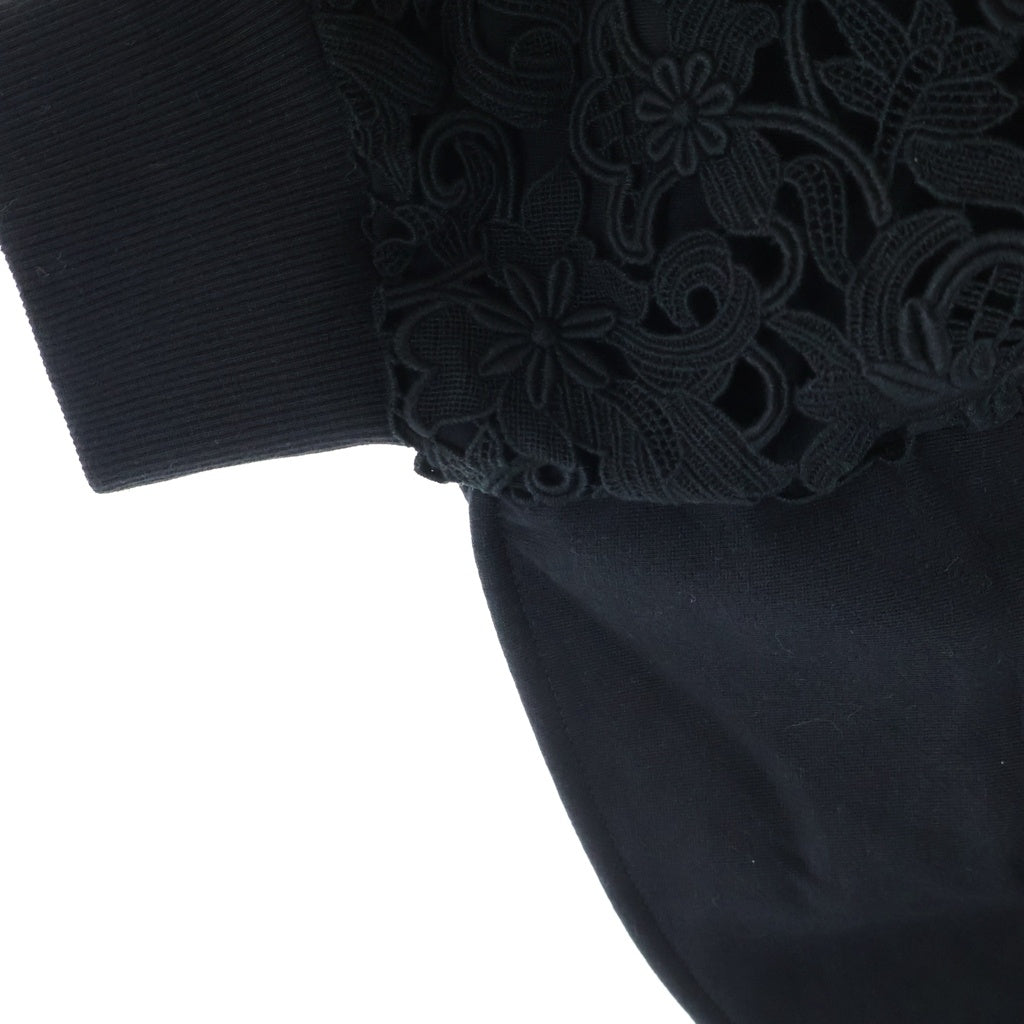 VALENTINO(ヴァレンティノ) ■ジャージーマクラメ オーバーサイズ スウェットシャツ ポンチョ ブラック コットン レディース