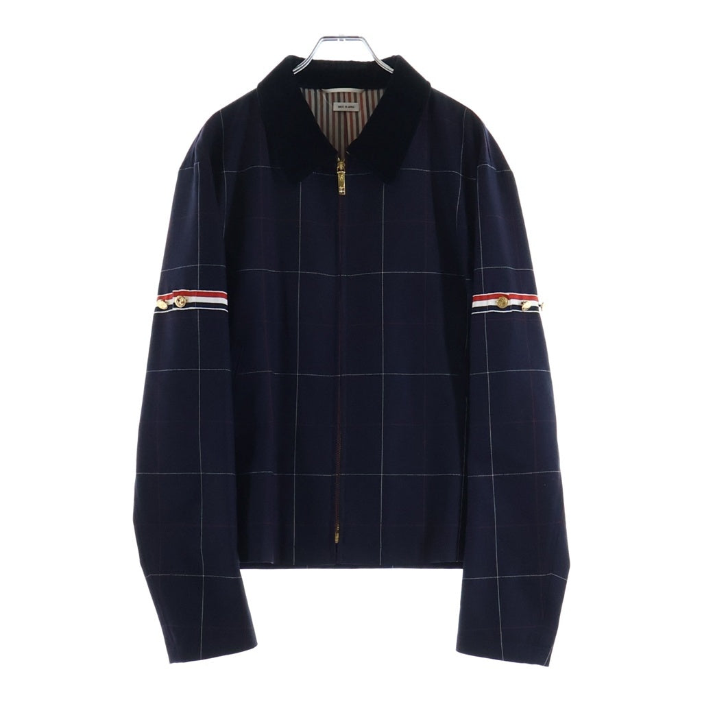 THOM BROWNE(トムブラウン) Wool Blouson 襟ベロア切り替え ブルゾン ジャケット チェック柄 アームバンド ネイビー MJO152C-07634415 レディース