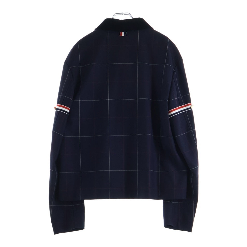 THOM BROWNE(トムブラウン) Wool Blouson 襟ベロア切り替え ブルゾン ジャケット チェック柄 アームバンド ネイビー MJO152C-07634415 レディース