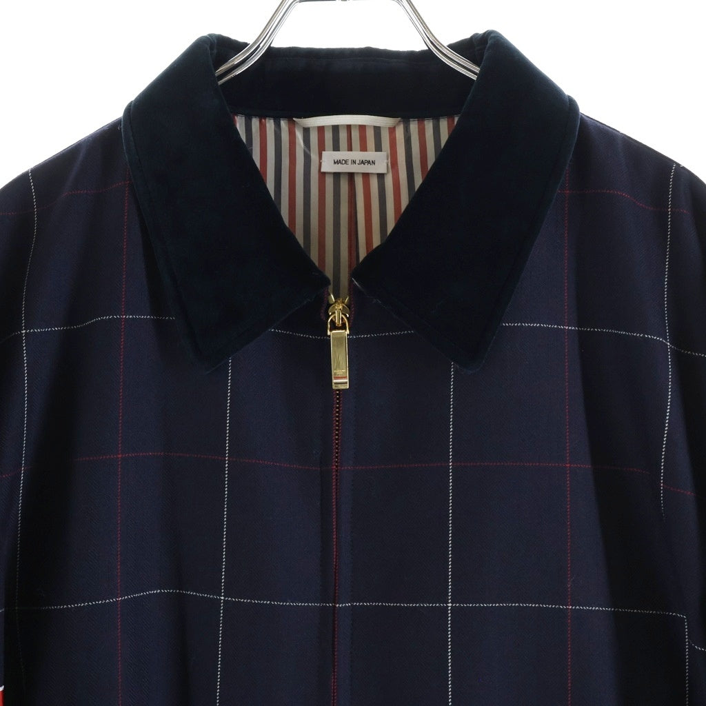 THOM BROWNE(トムブラウン) Wool Blouson 襟ベロア切り替え ブルゾン ジャケット チェック柄 アームバンド ネイビー MJO152C-07634415 レディース
