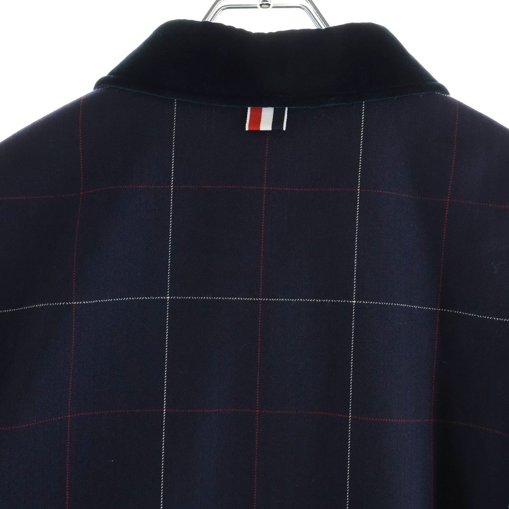 THOM BROWNE(トムブラウン) Wool Blouson 襟ベロア切り替え ブルゾン ジャケット チェック柄 アームバンド ネイビー MJO152C-07634415 レディース