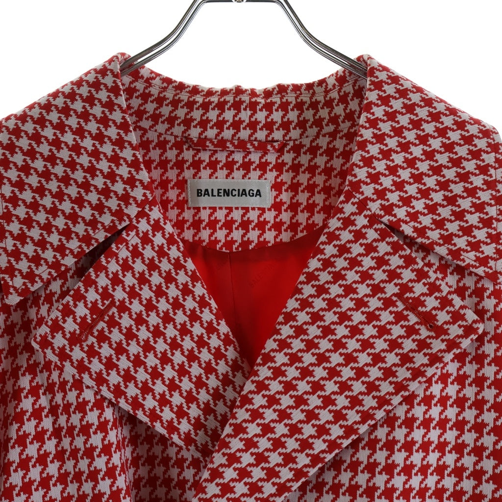 BALENCIAGA(バレンシアガ) 20AW Houndstooth Double Breasted Coat ダブルブレスト ロングチェスターコート 千鳥格子柄 ホワイト/レッド 626569 TIP05 レディース