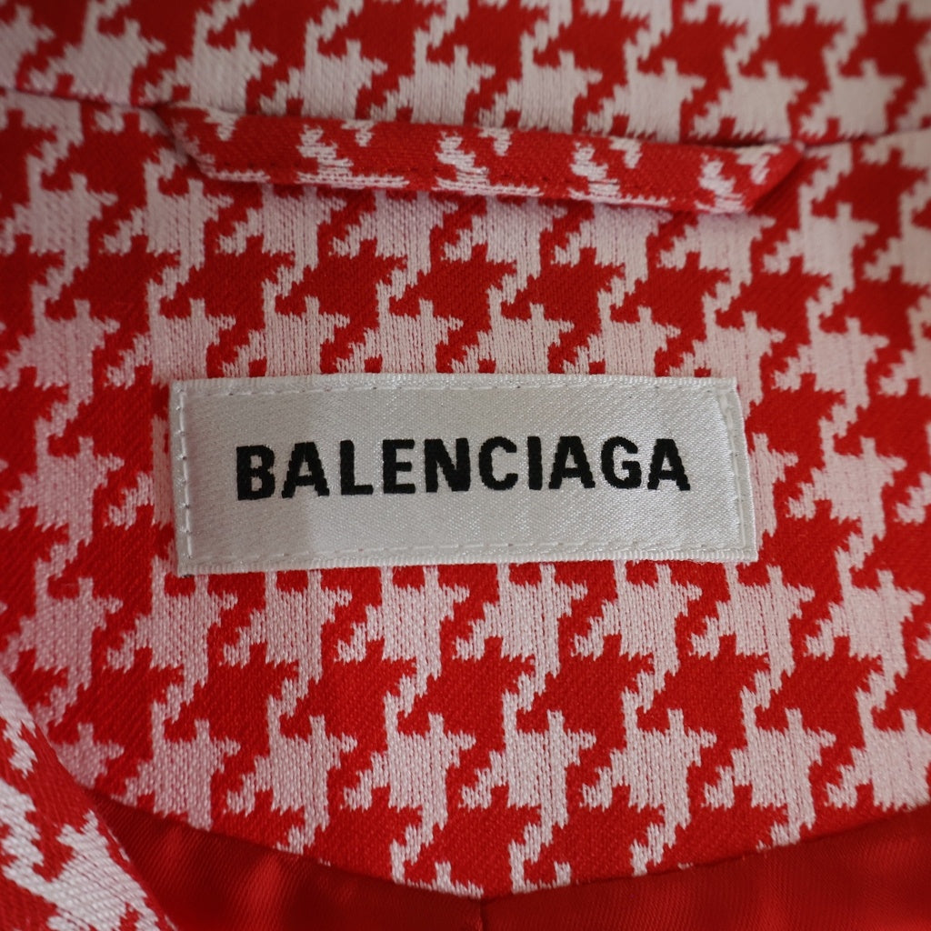 BALENCIAGA(バレンシアガ) 20AW Houndstooth Double Breasted Coat ダブルブレスト ロングチェスターコート 千鳥格子柄 ホワイト/レッド 626569 TIP05 レディース