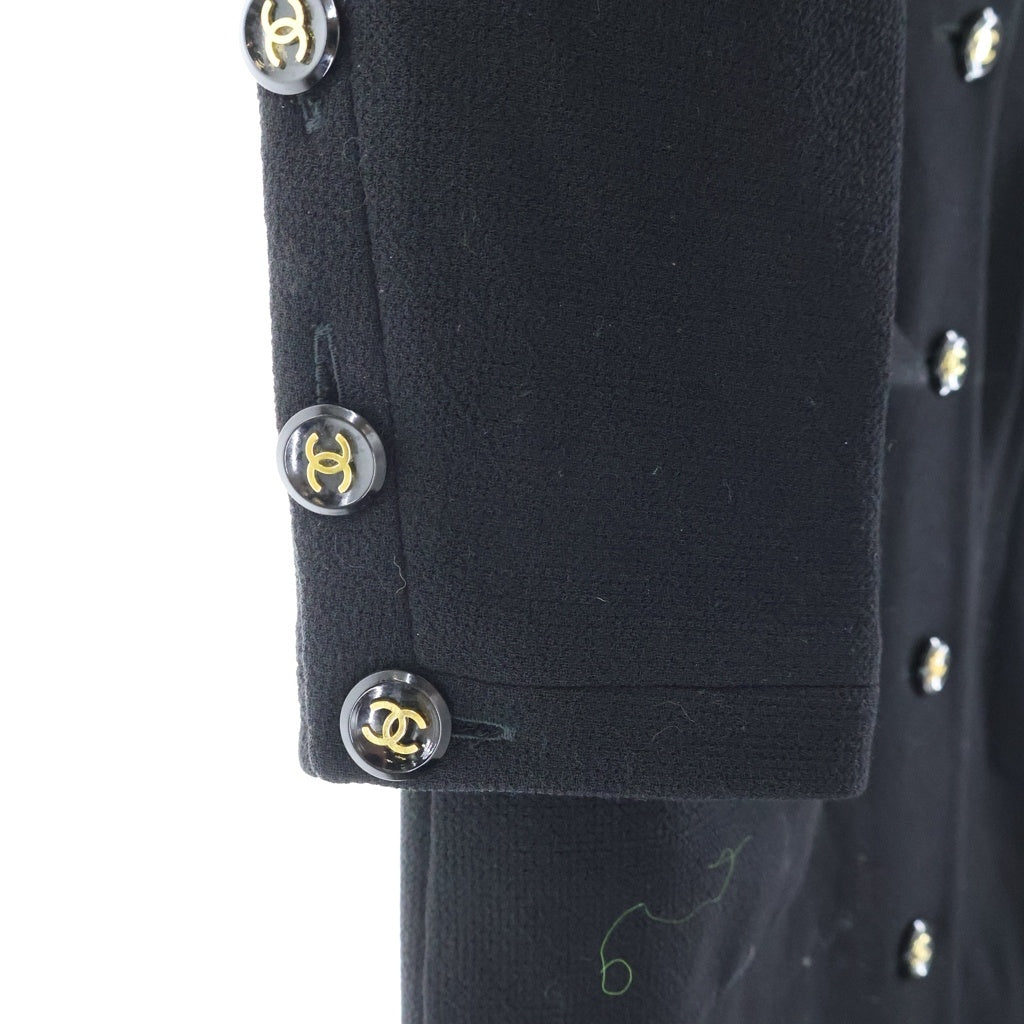 CHANEL(シャネル) ココマークボタン ウール スタンドカラー マルチポケット ロングジャケット コート ブラック レディース