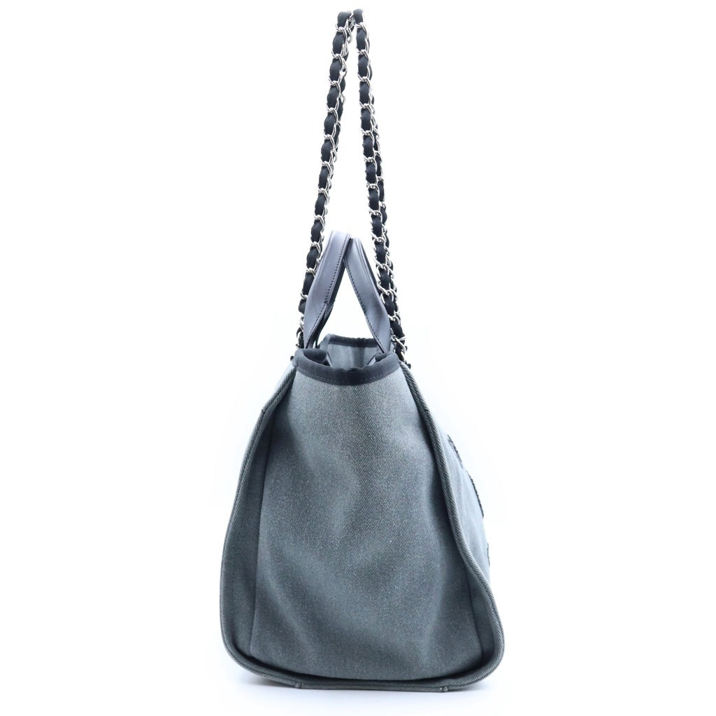 CHANEL(シャネル) ドーヴィル トートバッグ スパンコール ブラック×グレー キャンバス×レザー レディース