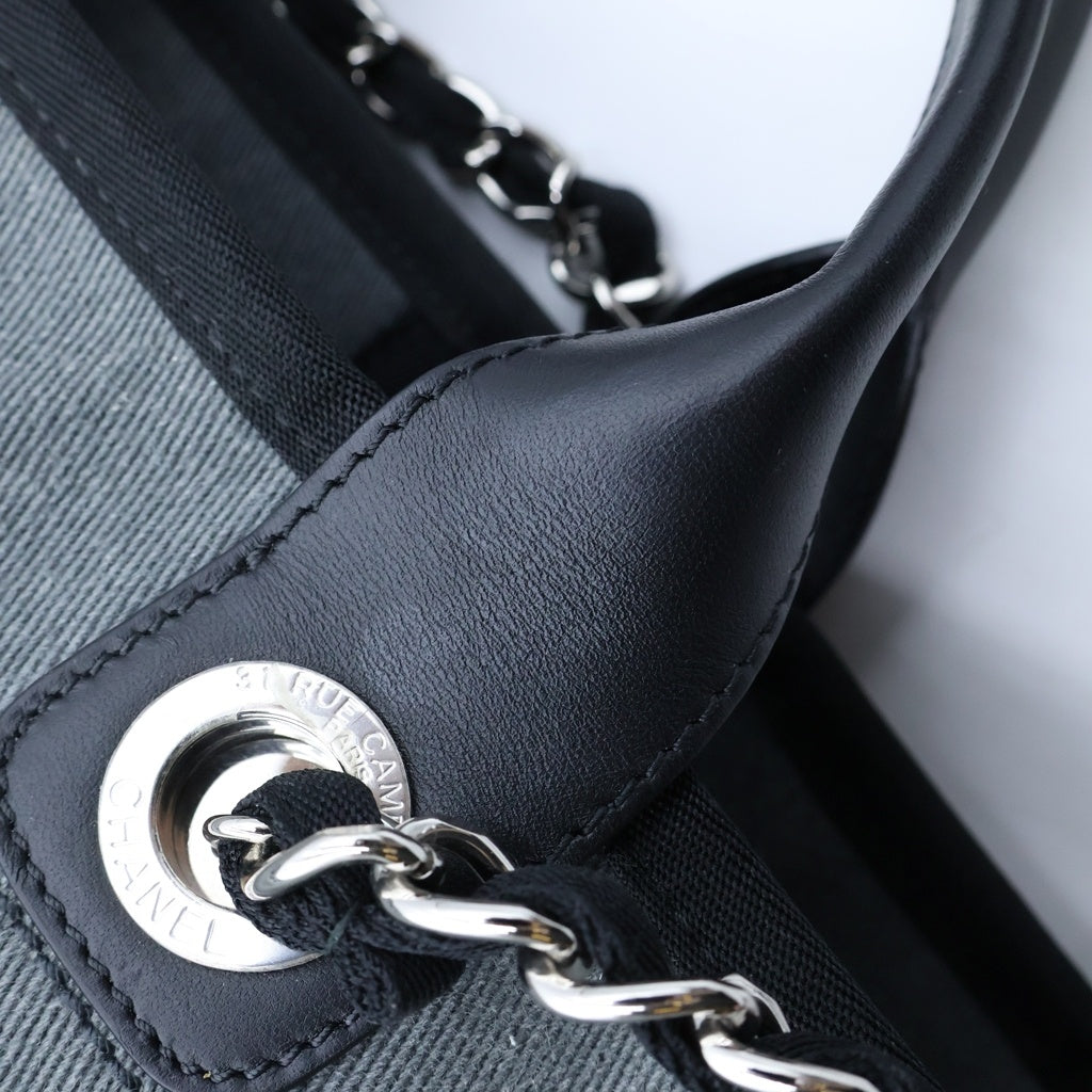 CHANEL(シャネル) ドーヴィル トートバッグ スパンコール ブラック×グレー キャンバス×レザー レディース