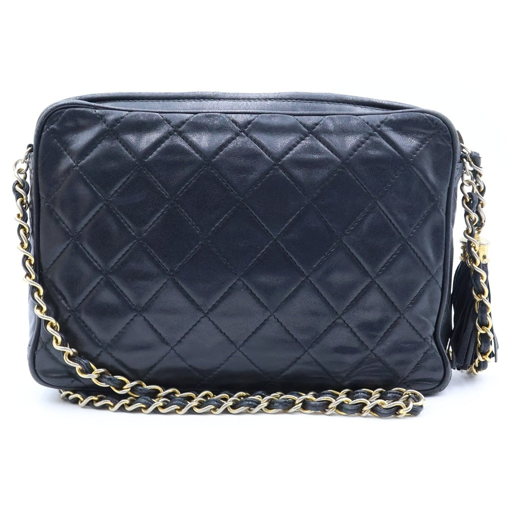 CHANEL(シャネル) マトラッセ フリンジ チェーン ショルダーバック タッセル ラムスキン ブラック レディース