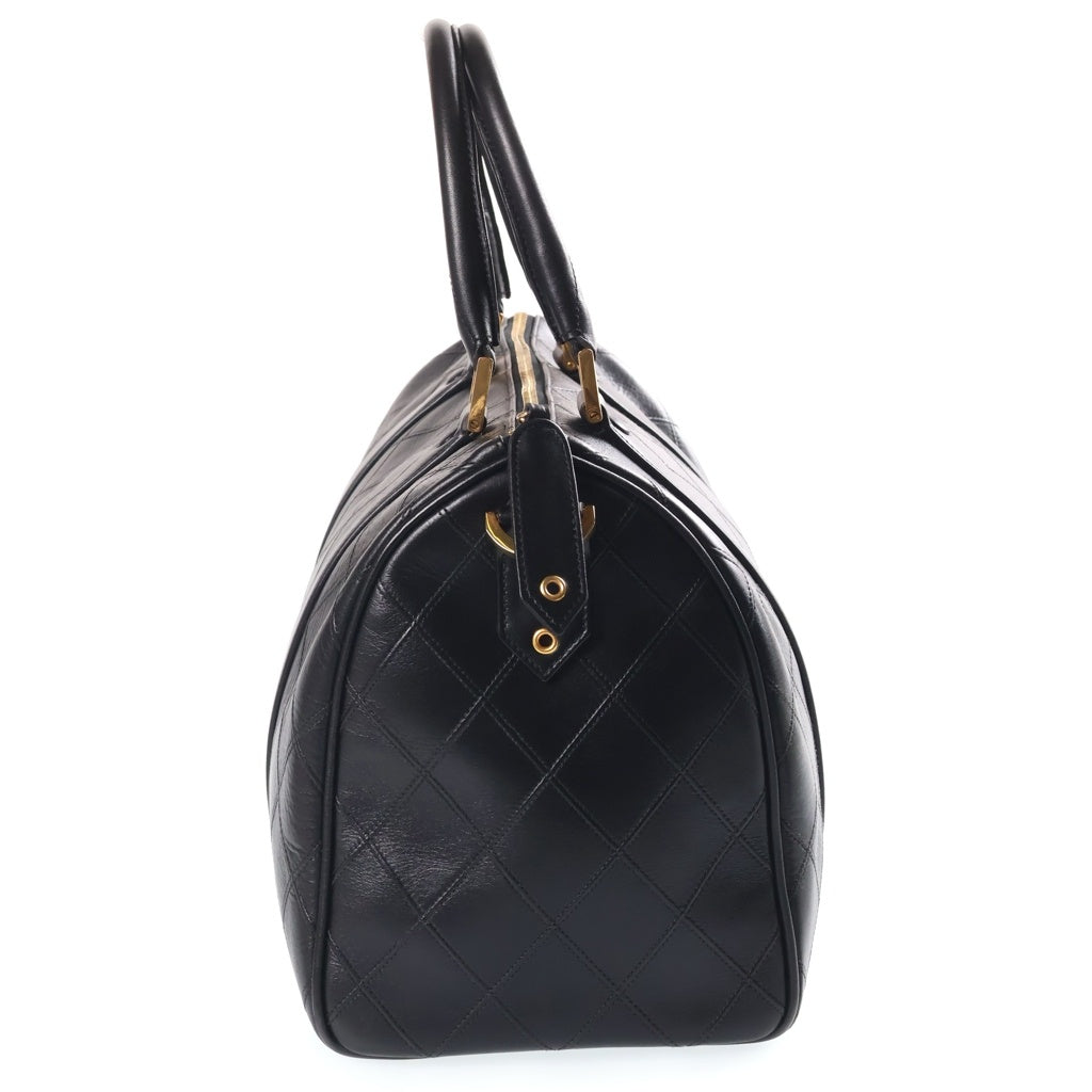 CHANEL(シャネル) マトラッセ ボストンバック 2wayショルダー ゴールド金具 ラムスキン ブラック レディース