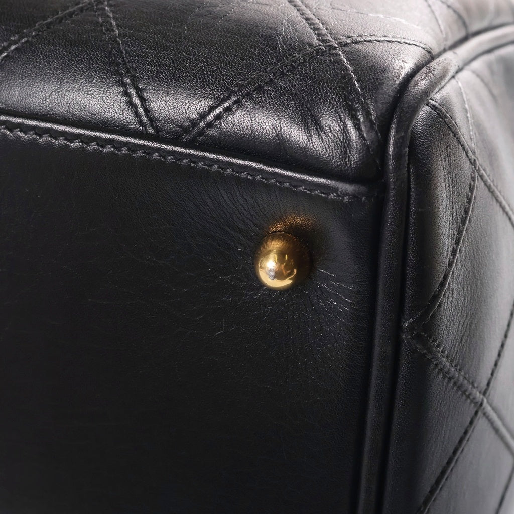 CHANEL(シャネル) マトラッセ ボストンバック 2wayショルダー ゴールド金具 ラムスキン ブラック レディース