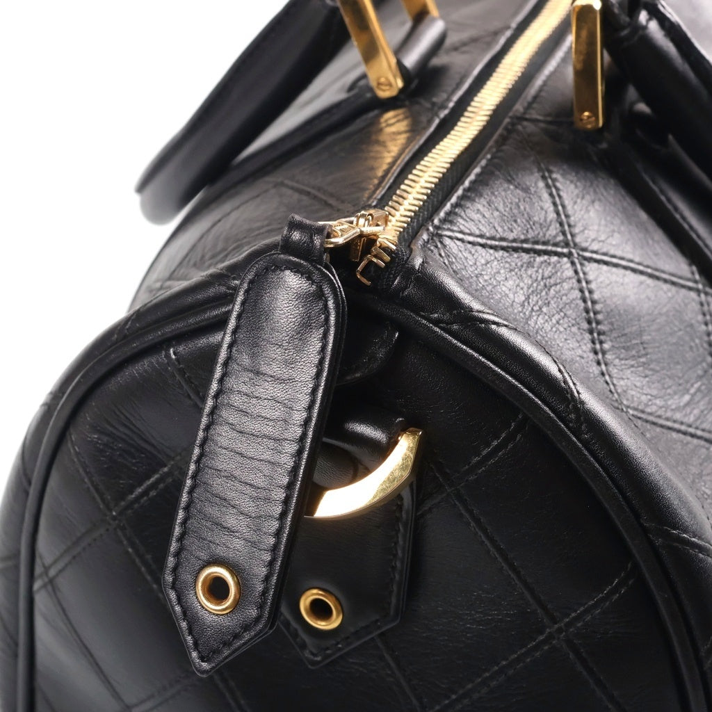 CHANEL(シャネル) マトラッセ ボストンバック 2wayショルダー ゴールド金具 ラムスキン ブラック レディース