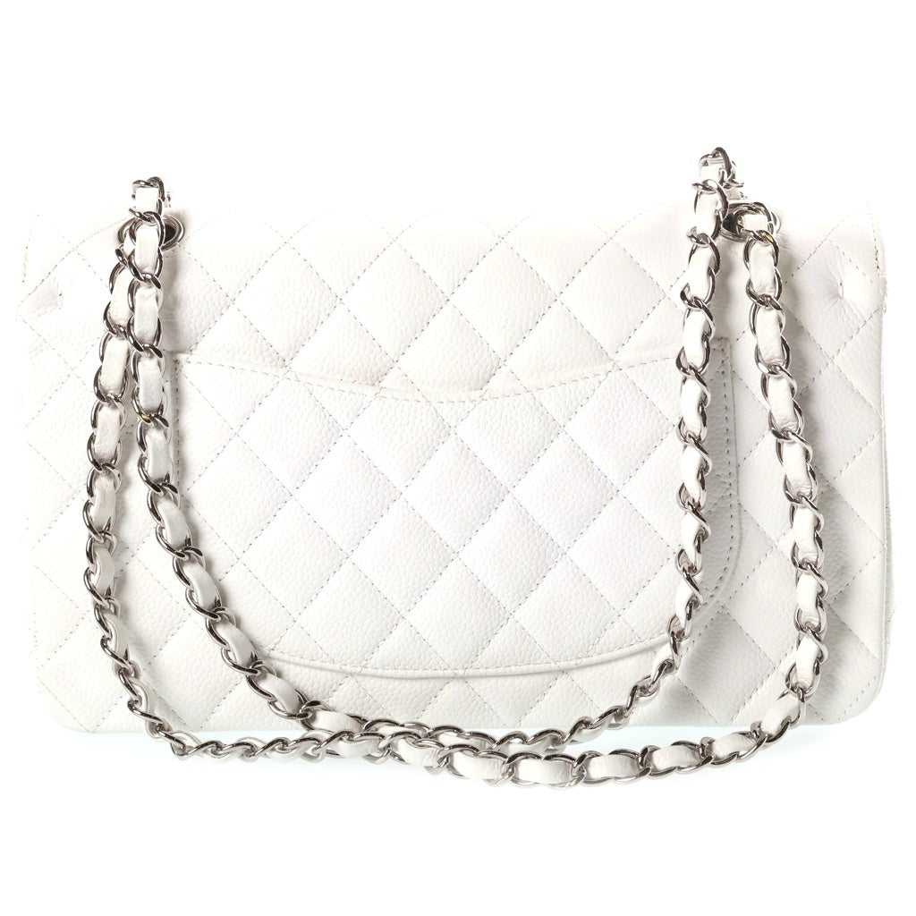 CHANEL(シャネル) マトラッセ25 キャビアスキン ダブルフラップ ダブルチェーン ショルダーバッグ シルバー金具 ホワイト A01112 12番台 レディース