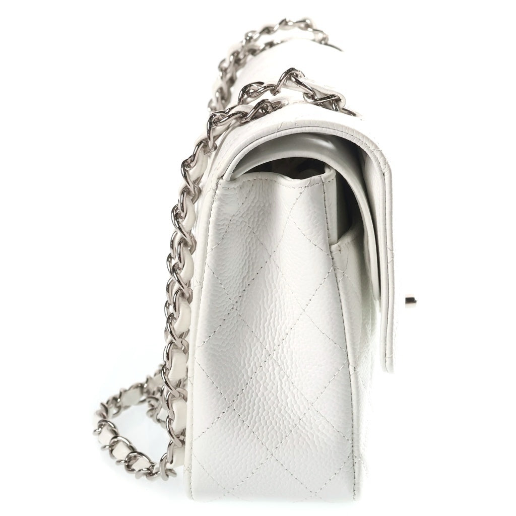 CHANEL(シャネル) マトラッセ25 キャビアスキン ダブルフラップ ダブルチェーン ショルダーバッグ シルバー金具 ホワイト A01112 12番台 レディース