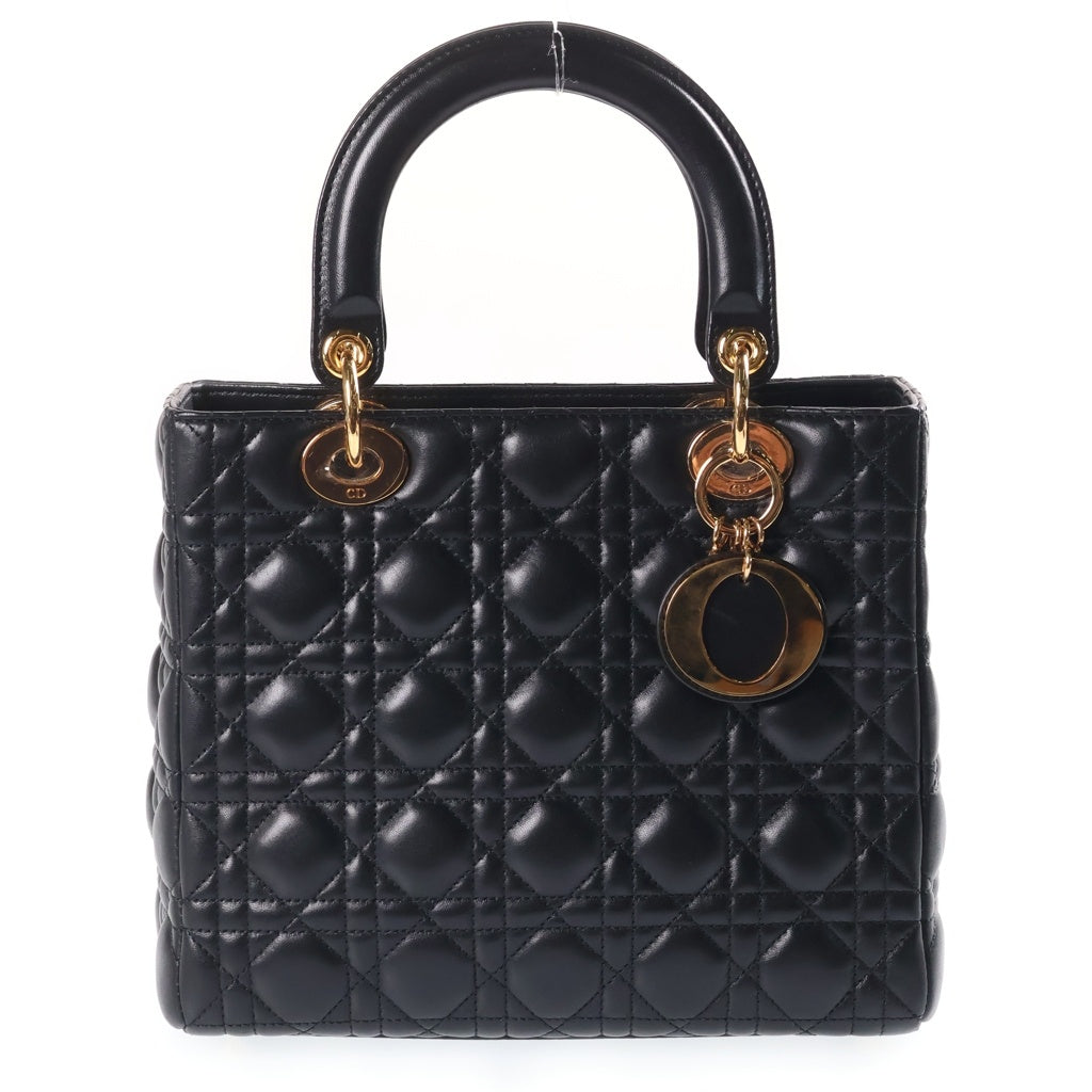 DIOR(ディオール) レディディオール カナージュ ミディアム ハンドバッグ ショルダーバッグ ブラック ラムスキン レディース