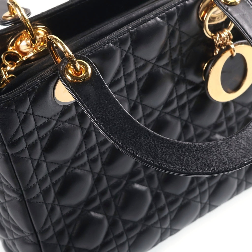 DIOR(ディオール) レディディオール カナージュ ミディアム ハンドバッグ ショルダーバッグ ブラック ラムスキン レディース