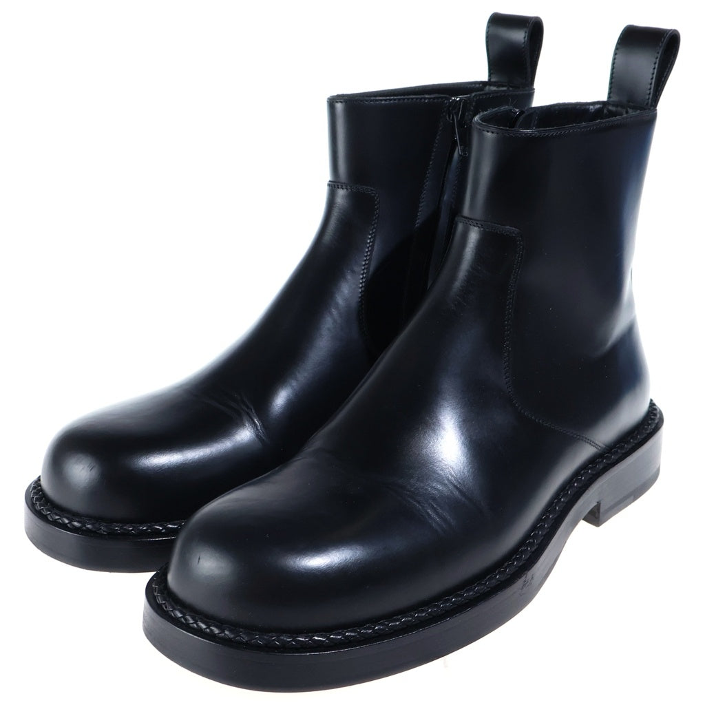 BOTTEGA VENETA(ボッテガヴェネタ) SIDE ZIP ANKLE BOOTS サイドジップ アンクルブーツ レザー ウッドソール ラウンドトゥ ブラック