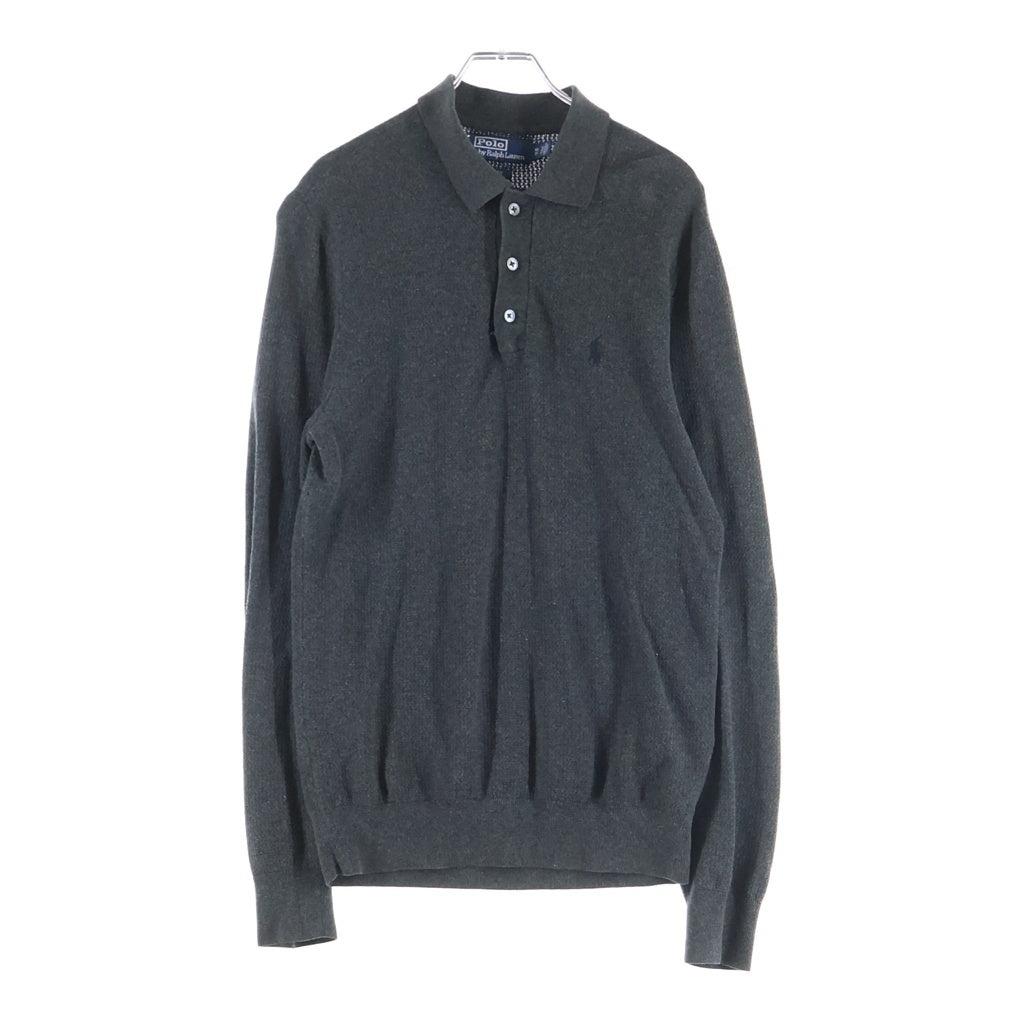 POLO RALPH LAUREN(ポロラルフローレン) SLIM FIT 胸ロゴ刺繍 長袖ポロシャツ カットソー コットン グレー