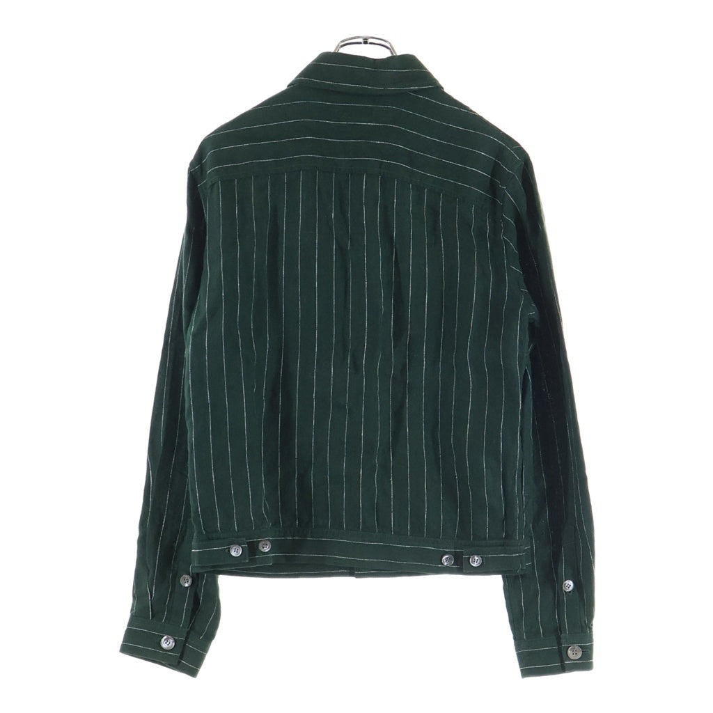 EMPORIO ARMANI(エンポリオアルマーニ) Stripe Shirt Jacket 胸ロゴ ストライプ シャツジャケット リネン グリーン 3G1CA3 1NMUZ