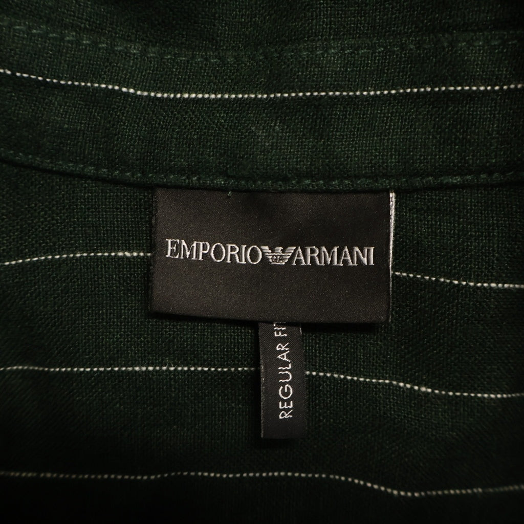EMPORIO ARMANI(エンポリオアルマーニ) Stripe Shirt Jacket 胸ロゴ ストライプ シャツジャケット リネン グリーン 3G1CA3 1NMUZ