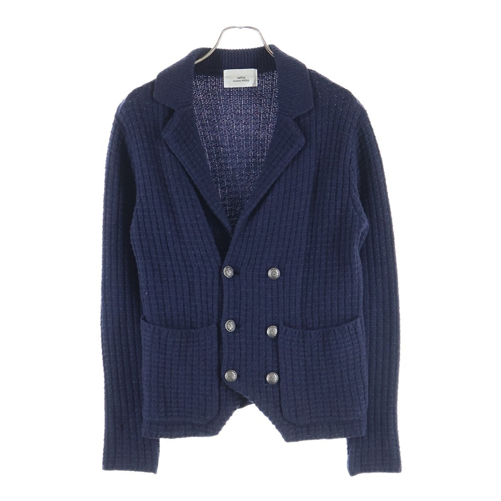 NO BRAND(ノーブランド) MONSIEUR NICOLE ex/tra(ムッシュニコルエクストラ) ダブルブレスト ウールニットカーディガン ネイビー 6562-6730