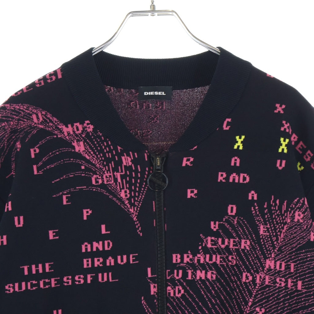 DIESEL(ディーゼル) K-OREGON KNITWEAR ニットボンバージャケット ブルゾン ジップアップ 総柄 ブラック/ピンク A02463