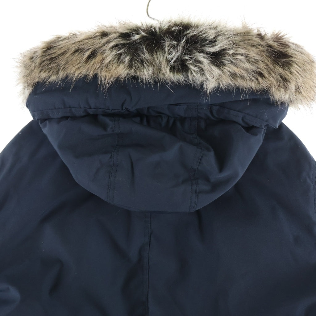 MICHAEL KORS(マイケルコース) HOODED FUR COAT フード付き ファーロングコート ジップアップ 袖ロゴパッチ ネイビー