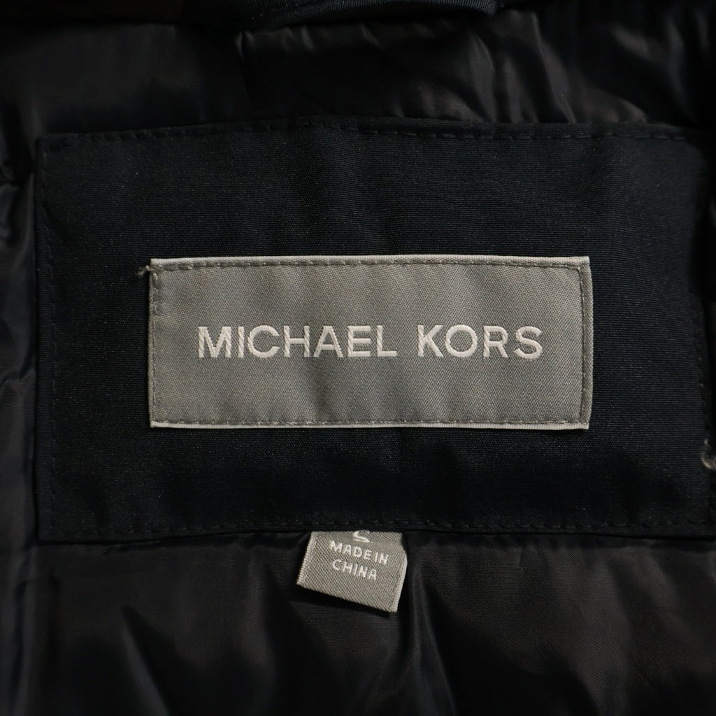 MICHAEL KORS(マイケルコース) HOODED FUR COAT フード付き ファーロングコート ジップアップ 袖ロゴパッチ ネイビー
